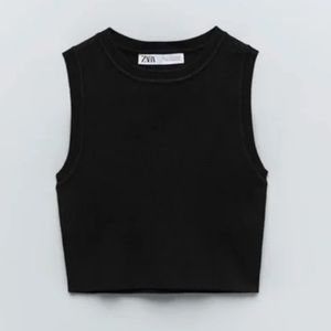 ZARA - Knit Cropped Tank Top - Black - Size S